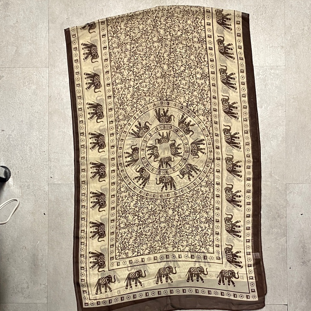 Elephant Print Beige and Brown Scarf